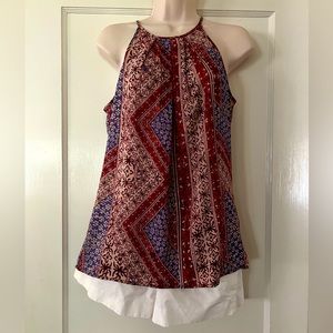 Violet + Claire Red/Blue Print Sleeveless Top (Small)